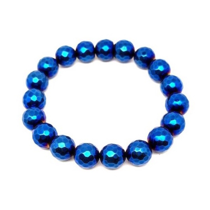 Bijuterie dama, R.M. Ekszer, Bratara cu agat hexagonal fatetat, aura, bila albastra, 10-11mm