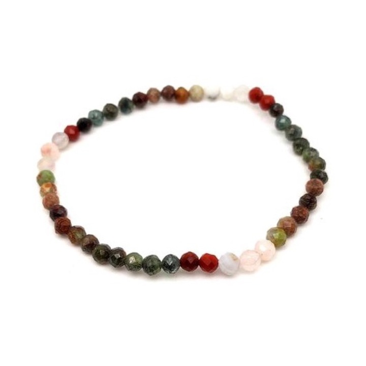 Bratara cu bile fatetate, alb-maro-verde, in amestec, 4 mm