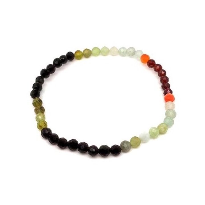 Bratara cu bile fatetate verzi-visinii negre mixte 4mm