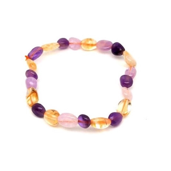 Гривна с камъчета от аметист, цитрин и розов кварц 6-10 мм