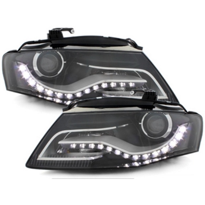 Фарове, LED DRL, За Audi A4 B8 8K 04.2008-2011, С вградени дневни светлини, Черни