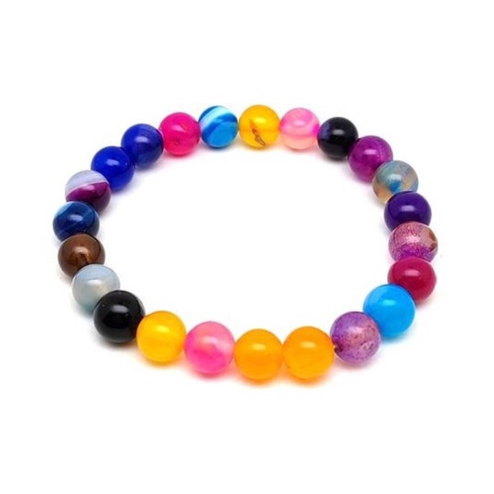 Bratara cu agat si bile colorate mixte, 8 mm, R.M. ékszer