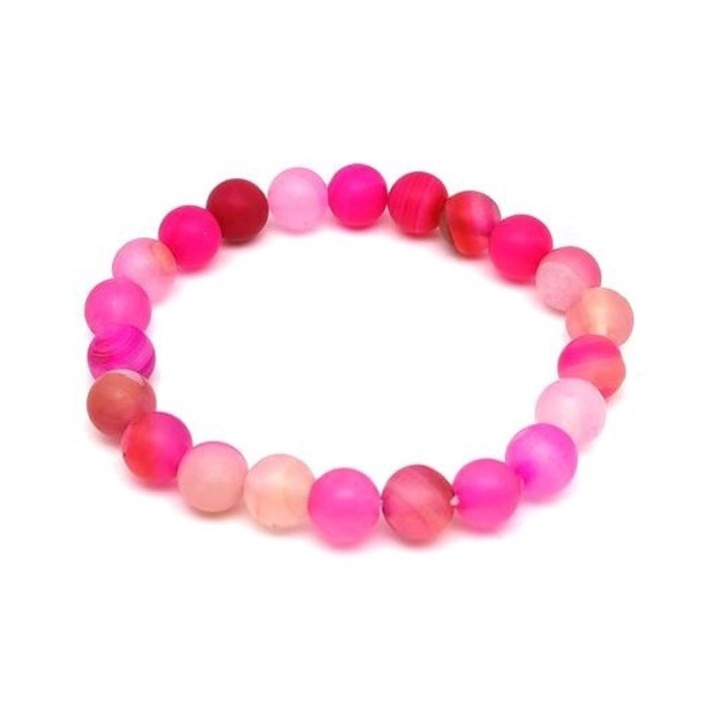 Bratara cu agat mat, colorata, cu bile roz, R.M. ékszer 8 mm
