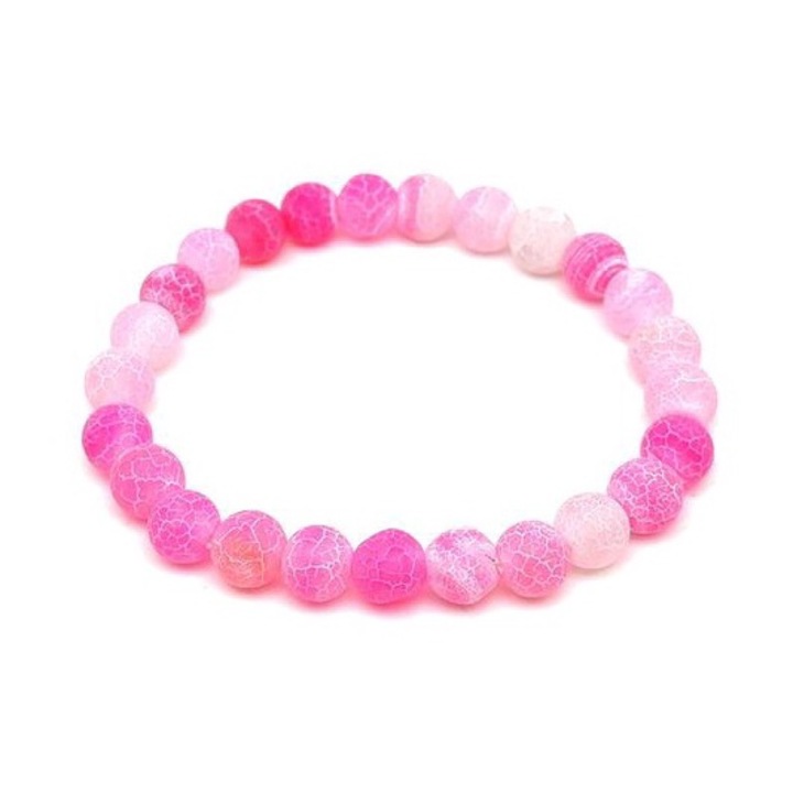 Bratara cu agat, culoare roz mat, cu bile, R.M. ékszer, 8 mm