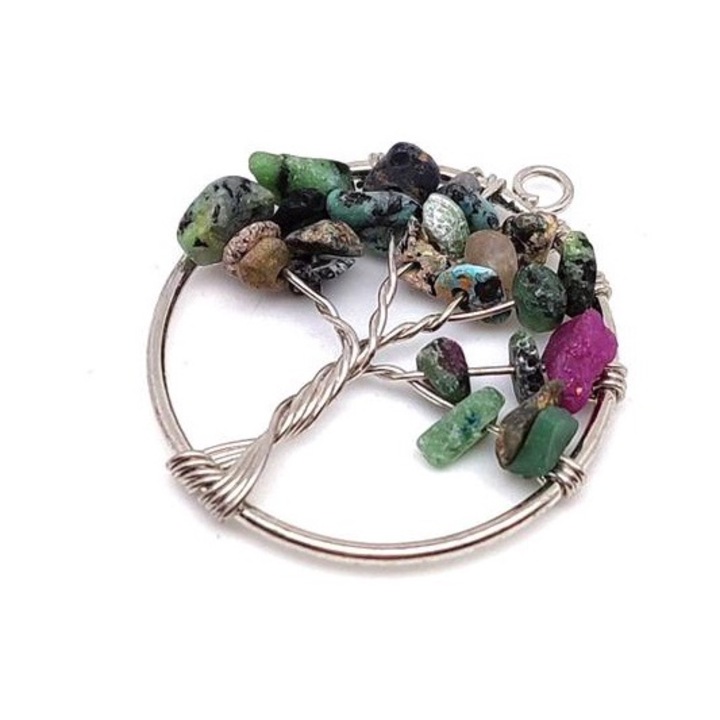 Pandantiv Arborele Vietii din sarma, rubin zoisit 3cm