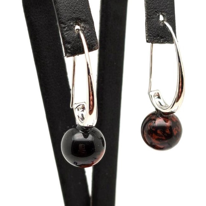 Обеци топче от махагонов обсидиан извити висящи 10-10.5 мм