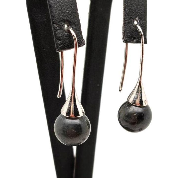 Cercei cu bila de labradorit, corn atarnand 11-12mm