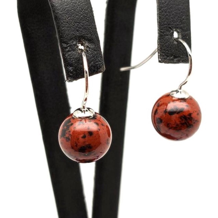 Обеци топче от махагонов обсидиан 10-10.5 мм