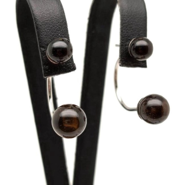 Обеци топка опушен кварц двойни 6-8 мм