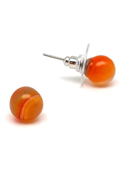 Bijuterie dama, R.M. Ekszer, Cercei sfera colorata cu agat portocaliu cu banda 8-8.5mm