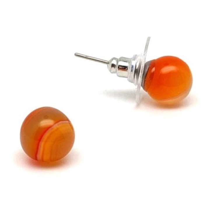 Bijuterie dama, R.M. Ekszer, Cercei sfera colorata cu agat portocaliu cu banda 8-8.5mm