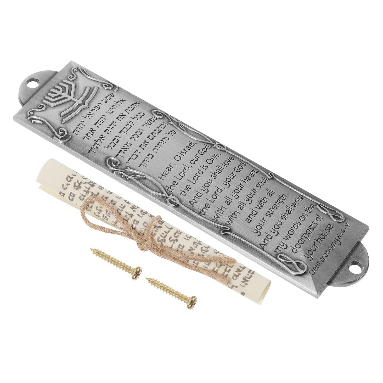 Mezuzah, Metal, Decorativ, 13.2 x 3.2 x 0.5 cm, Gri - eMAG.ro
