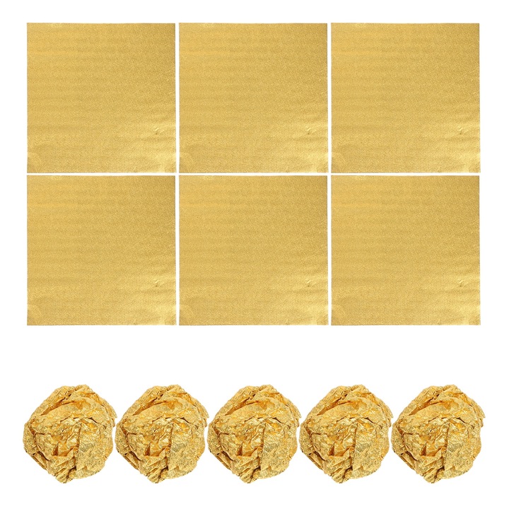 Set 200 bucati folie de aluminiu aurie 20x20cm pentru ambalare bomboane si ciocolata