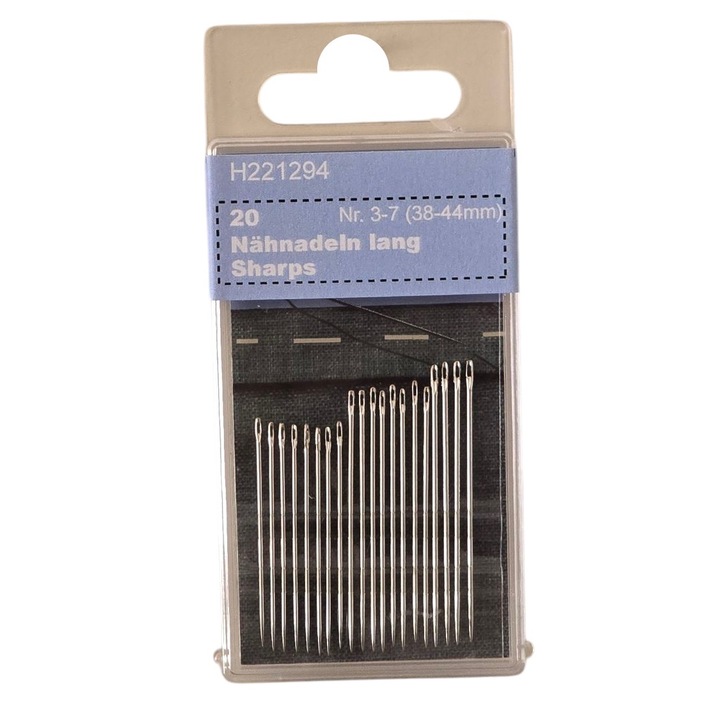 Set de 20 buc. ace de cusut manual #3 pana la #7, lungime 33 mm. pana la 44 mm., argintiu