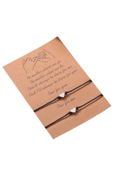 Set 2 Bratari Pentru Cupluri din Textil, Negru/Argintiu