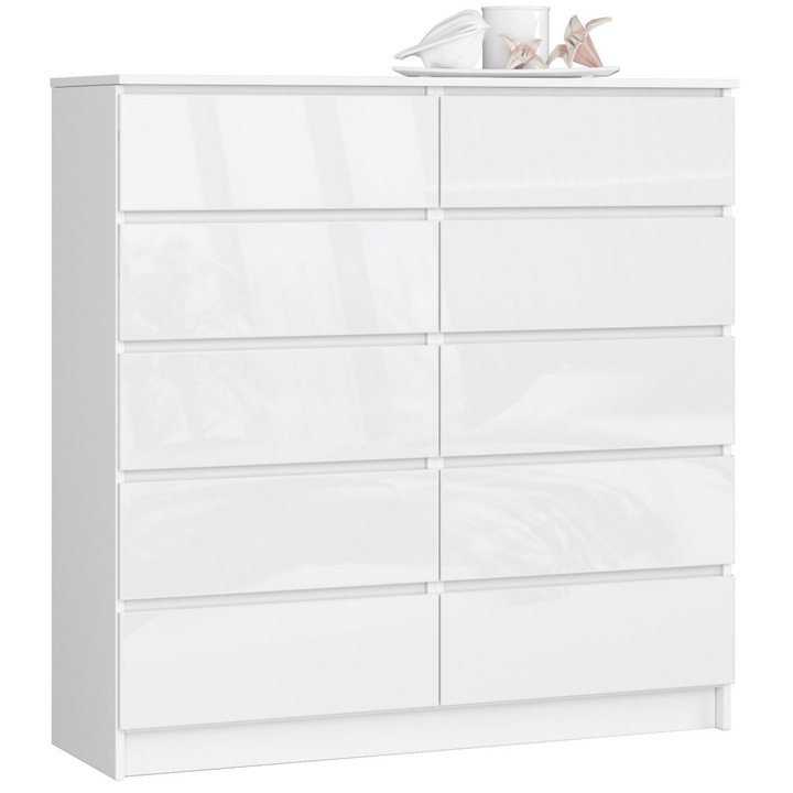 AKORD CLP K120 Magasfényű Fehér Komód 10 Fiókkal