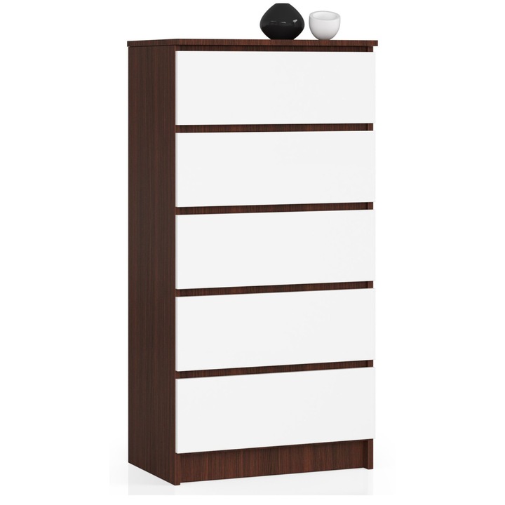 AKORD Modern K60 Komód 5 Fiókos Wenge-Fehér Laminált