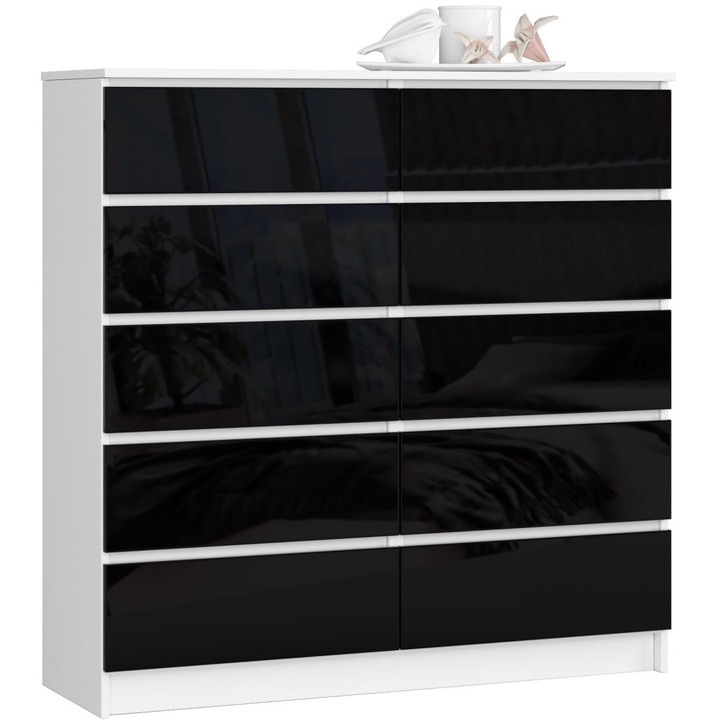 AKORD CLP 120 Komód 10 Fiókos Magasfényű Fekete MDF