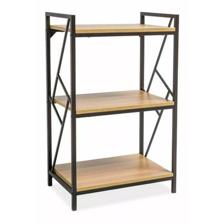 Tablo Ipari Tölgy Polcos Állvány Sötétbarna Fém Vázzal