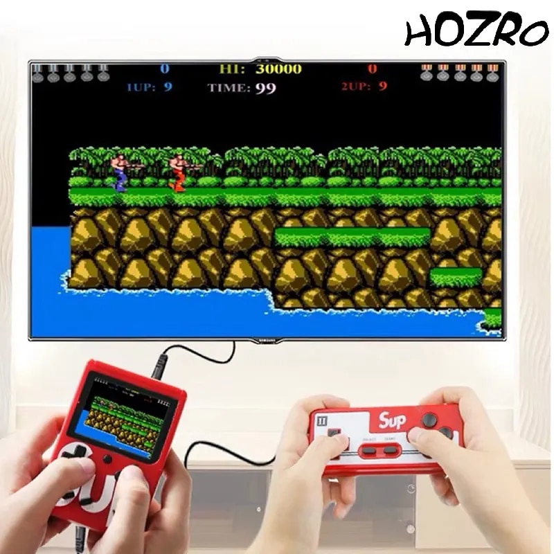 Mini consola HOZRO, retro, portabila, 400 de jocuri diferite, 2 Jucatori, baterie reincarcabila, Rosu