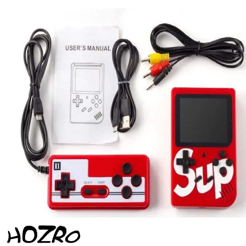 Mini consola HOZRO, retro, portabila, 400 de jocuri diferite, 2 Jucatori, baterie reincarcabila, Rosu