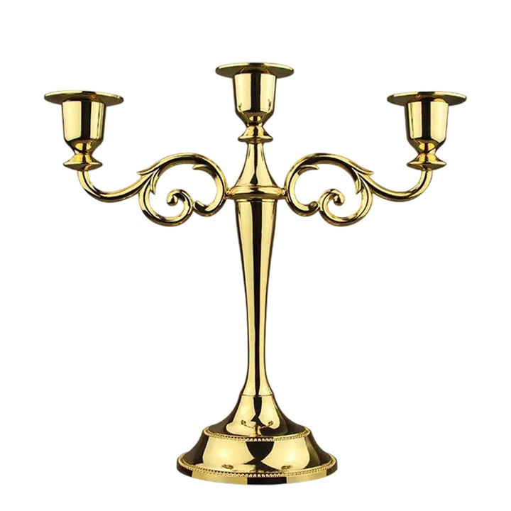 Candelabru metalic retro, Enforose, aur, argint, cupru, design simplu, decor romantic