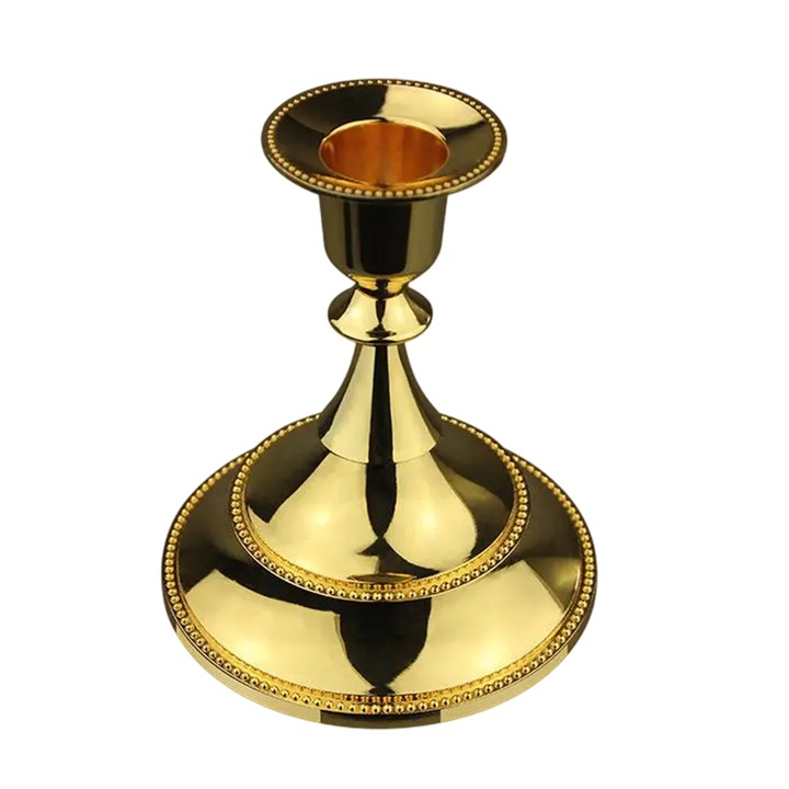 Candelabru metalic retro, Enforose, aur, argint, cupru, design simplu, decor romantic