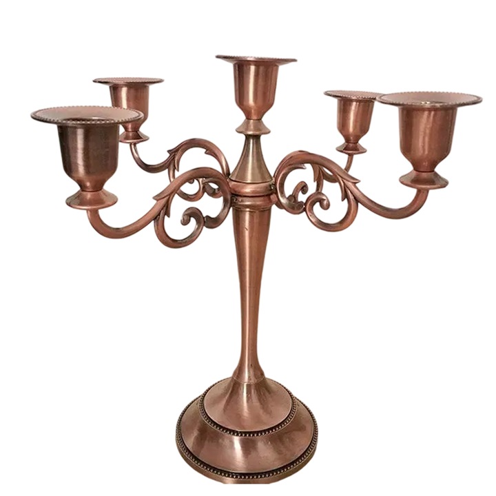 Candelabru metalic retro, Enforose, aur, argint, cupru, design simplu, decor romantic