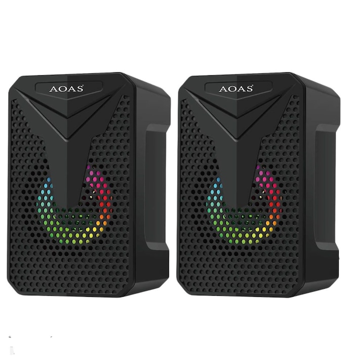 Компютърни колонки Royal Е-005, 2.0 USB, RGB подсветка, 6W, Черен