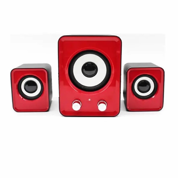 Компютърни колонки Royal FT-202, субууфер с две колонки, 9W, Червен
