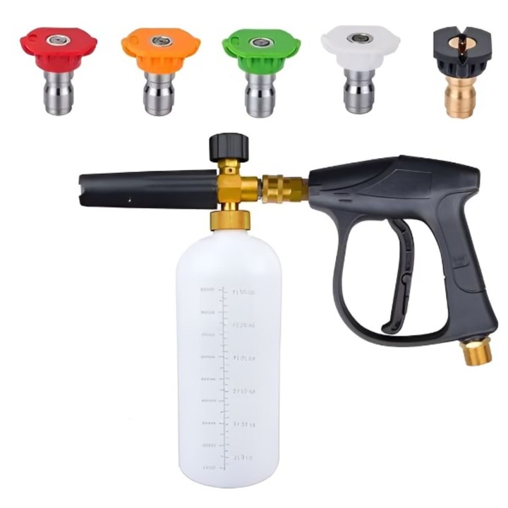 Pistol de spalat masina, cu spuma, inalta presiune, curatare rapida, supapa inversoare bidirectionala, 400 g, 1 L - FOAMSTER