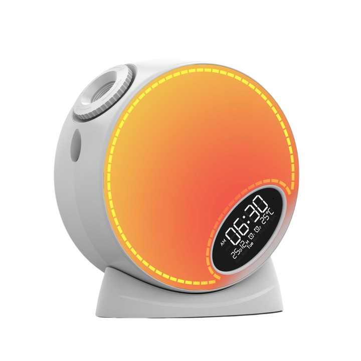 Proiector de stele, Bluetooth, 9 functii, afisaj digital LCD, 13 filme luminoase, 15 muzica, afisare ora si temperatura, ceas cu alarma, functie cronometru, telecomanda, alb