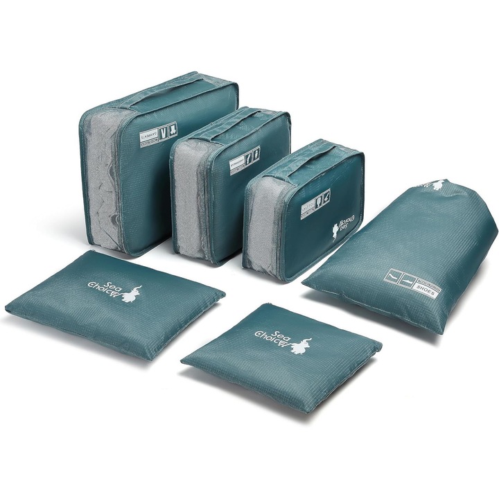 Organizatoare spatiu valize si bagaje-set 6 piese albastre
