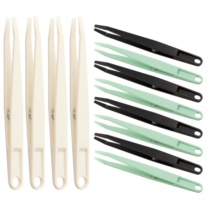 Set 12 Piese Pensete Mini, Alb, Negru, Verde Menta, 12.20x1.00x1.00cm