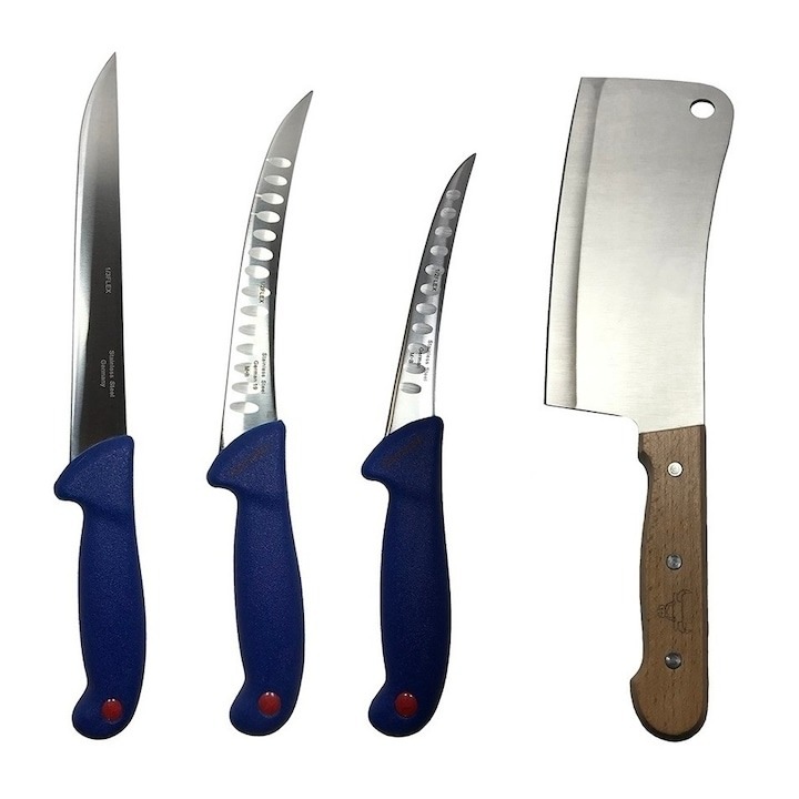 Set profesional de macelarie, dezosat, injunghiat, transat, filetat, satar, 3 cutite otel carbon, Dactylion®