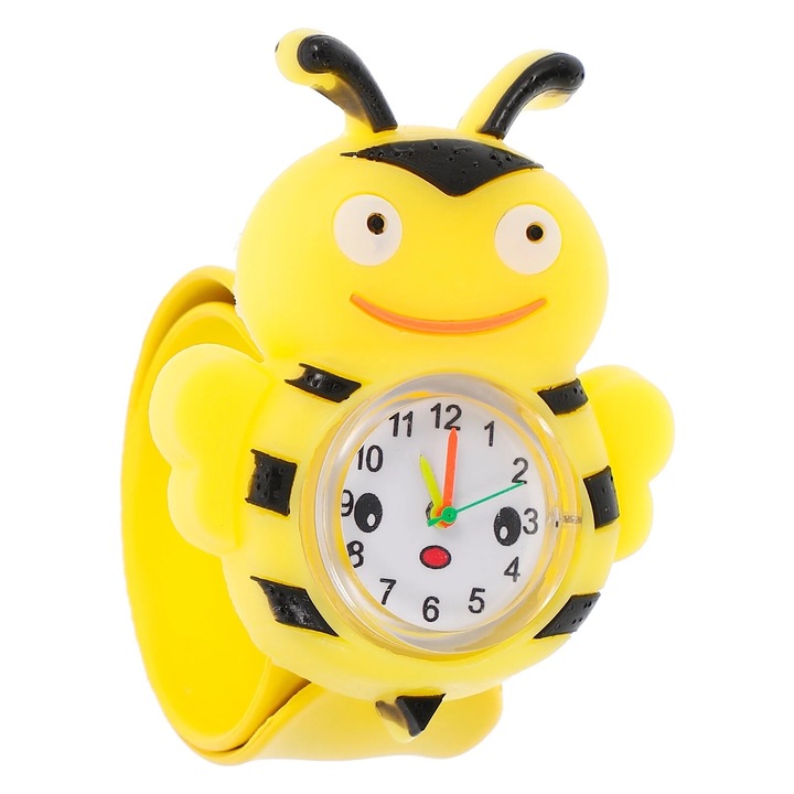 Ceas pentru copii, design albina cartoon, galben, 21x4x1cm