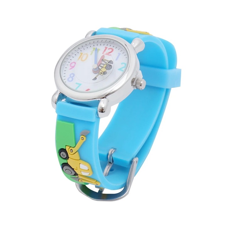 Ceas pentru copii, design vehicul de inginerie, albastru, 19x2.7x1cm