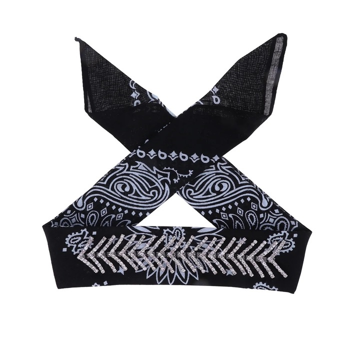 Esarfa florala pentru femei la moda, batista cu lant DIY (negru)