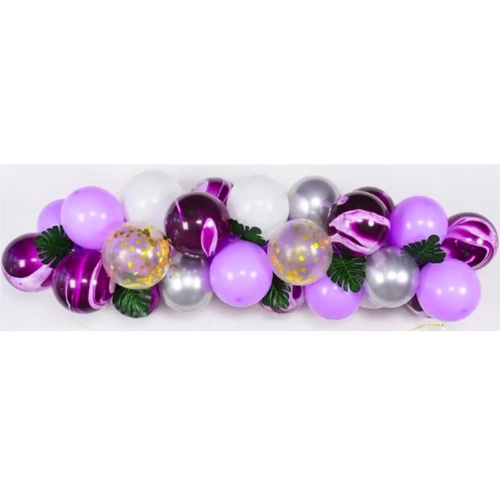 Декоративни латексови балони и банер Честит рожден ден, Flippy, модел за годишнина, комплект от 37 части, лилаво, сребристо, бяло