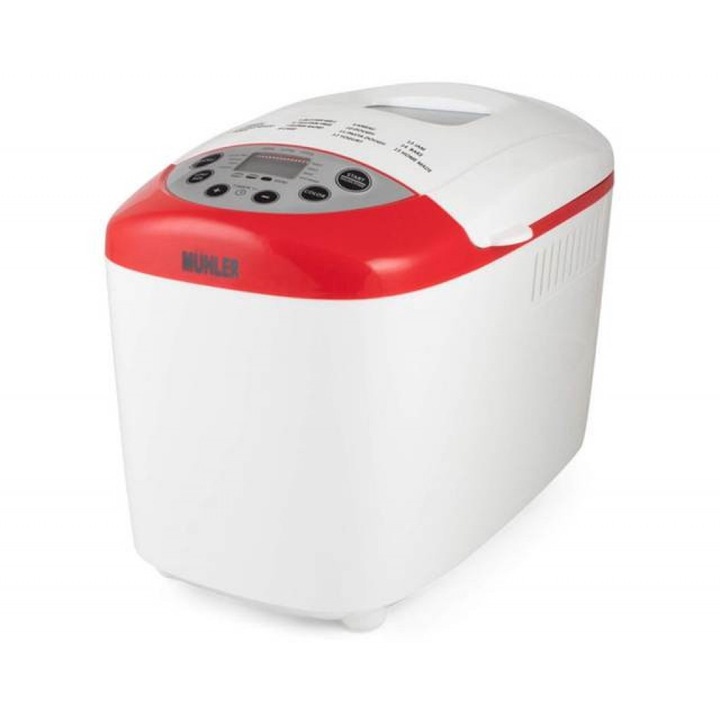 Хлебопекарна Muhler MBM-1502, Две бъркалки, LCD дисплей, 15 програми, Размер: 29.5х33 сантиметра, Цвят: Бял/червен