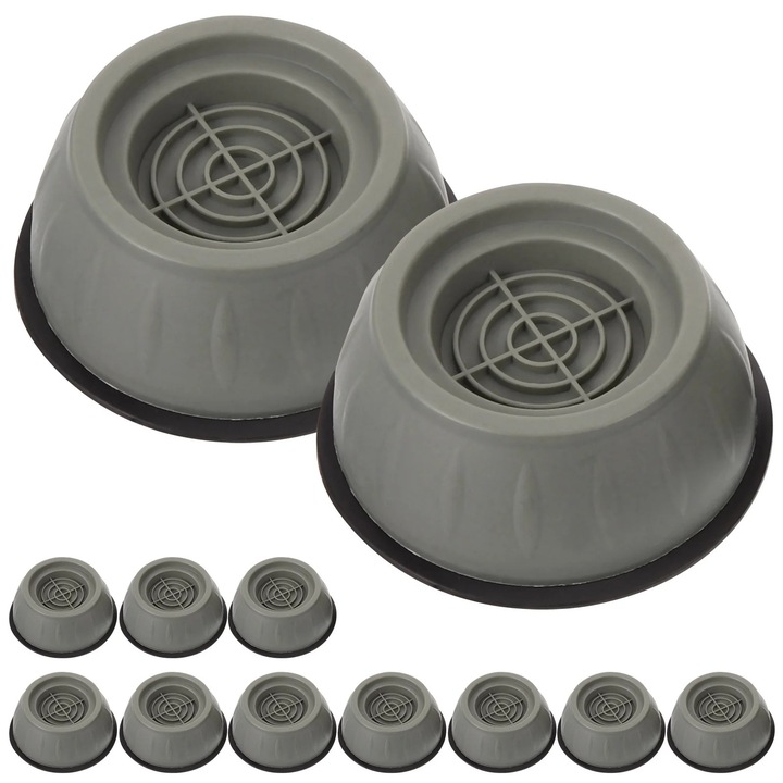 Set 12 piese suport anti-vibratie pentru masini de spalat, cauciuc, dimensiune 9x9x4cm, culoare aleatorie
