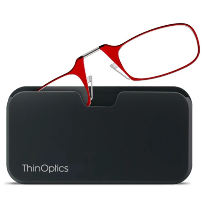Компактни диоптрични очила без рамки ThinOptics, С черна кутийка, Диоптър +1.5, Червен