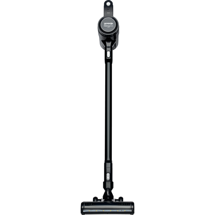 Черна вертикална прахосмукачка Gorenje SVC216FMLBKII, захранвана с батерии