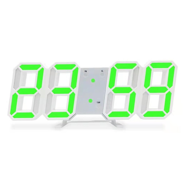 Многофункционален дигитален часовник, бял, 21.5x4.5x9.8 см, с LED дисплей, USB захранване, функции за аларма и термометър