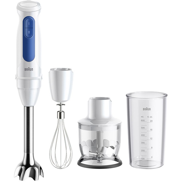 Пасатор Braun MQ30202M, 900W, 2 скорости, Чопър 350 мл, Бъркалка, Мерителна чаша 600 мл, Бял