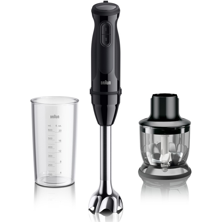Пасатор Braun MQ30201M, 900 W, 2 скорости, 350 мл чопър, 600 мл мерителна чаша, Черен