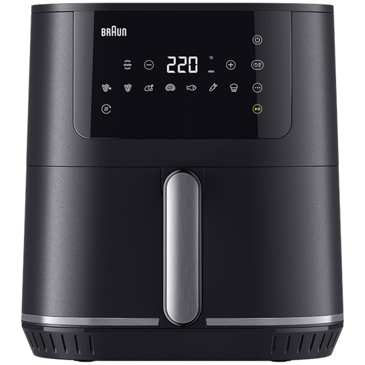 Фритюрник с горещ въздух Braun MultiFry 5 HF5030 без масло, 1700W, 6 л, Технология RealAir, 8 автоматични програми, Регулируема температура, Таймер, Цифров дисплей, Автоматично изключване, Черен