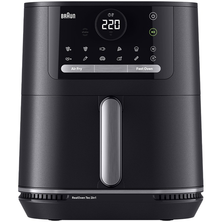 Фритюрник с горещ въздух Braun MultiFry 5 HF5050, 2в1: Фритюрник и фурна, 2000W, 6 л, Технология RealOven, 15 автоматични програми, Регулируема температура, Цифров дисплей, Автоматично изключване, Черен
