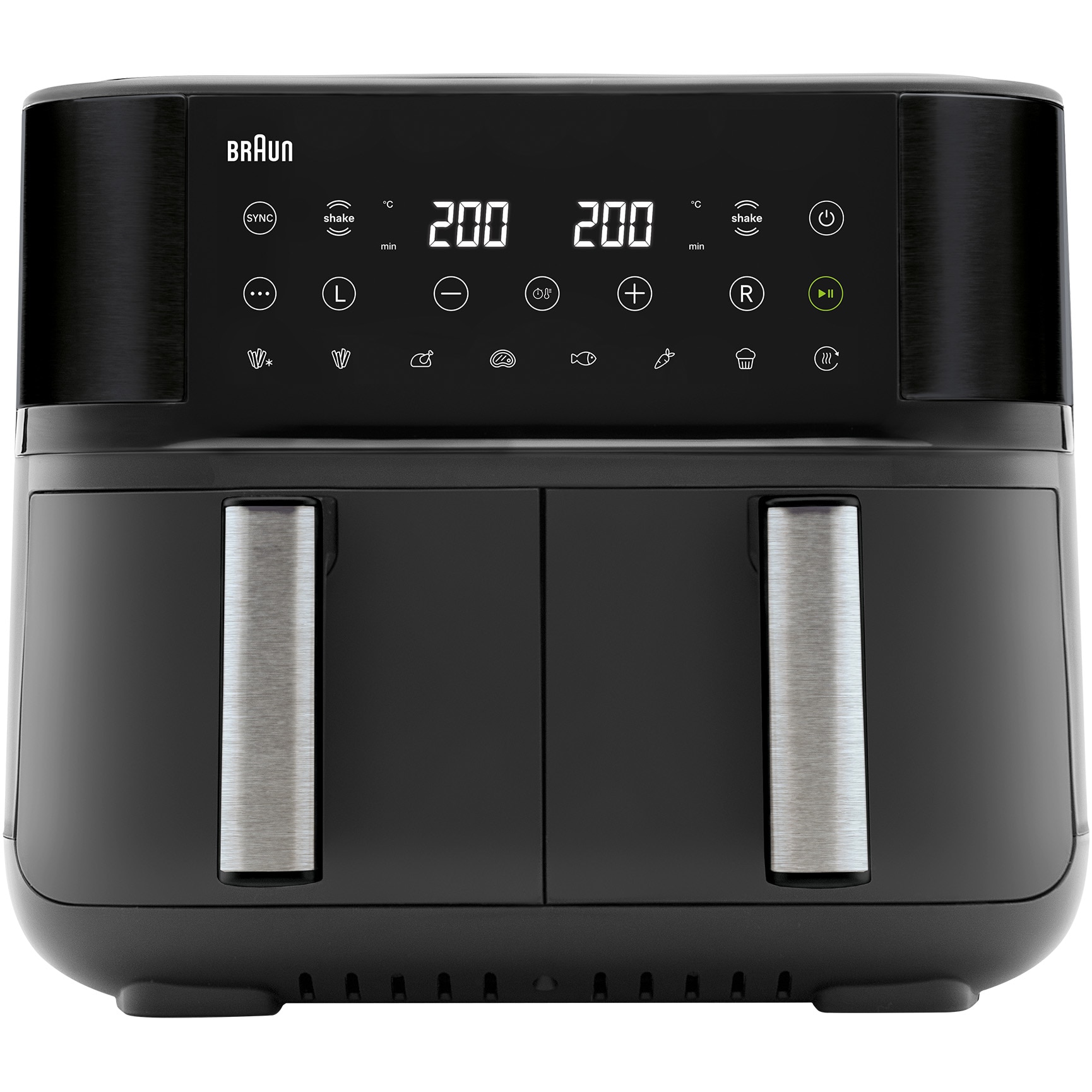 Friteuza cu aer cald, fara ulei, Braun TwinCook 3 TD3030IBK, 2850W, 8 L (4L + 4L), tehnologie RealAir, 8 programe automate, temperatura ajustabila, timer, ecran digital, oprire aut