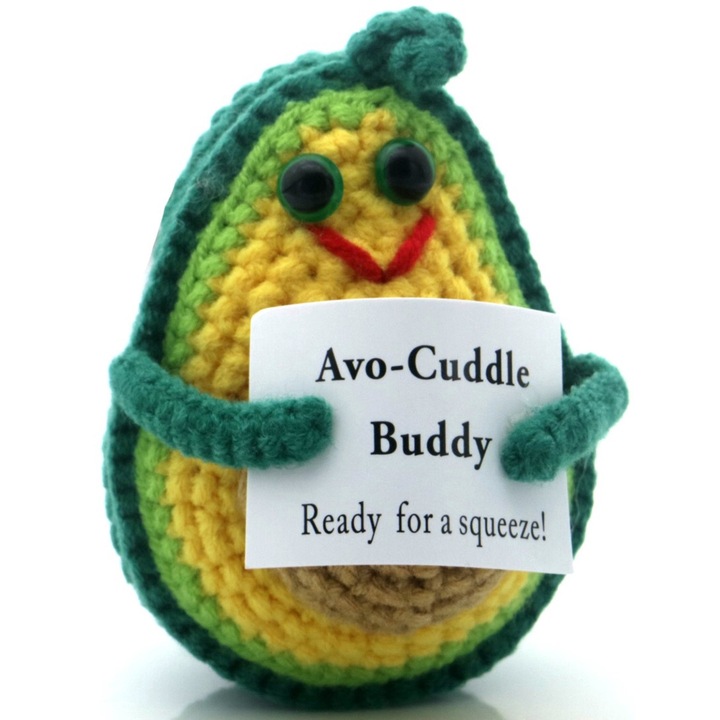 Kötött kabala, avokádó minta, Avocado Buddy, motivációs üzenet, 7 cm